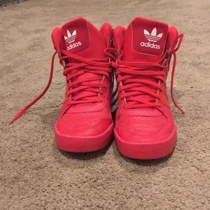 Red and white adidas
